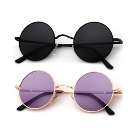 Retro circular polarized sunglasses for men and women, upscale metal design, fashionable and versatile, UV400(S36):_black + Golden F Clear Purple L_45 Millimeters