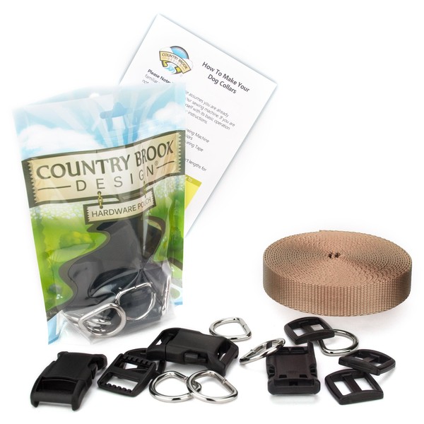 Country Brook Design - 1in Deluxe Dog Collar Kit with Copper Gold Nylon Webbing