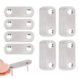 Wopanxye Shelf Bracket, Fixing Bracket, Stainless Steel, 24 Pieces, 0.6 x 1.8 inches (16 x 45 mm), Dedicated Screws, Furniture Fixing Plates, Connection Hardware, Prevents Furniture Falls, Straight