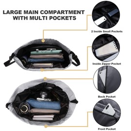 Peicees - Mochila deportiva impermeable con cordón para hombres y mujeres (negro gris)