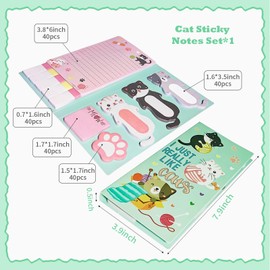 Cute Cat Sticky Notes Set, 440 Sheets, Adorable Kitty and Paw Shaped Self-Stick Notes Pads, Animal Divider Tabs Bundle, Writing Memo Pads for Cat Lovers, Home, School, Office Supplies, Creative Gifts