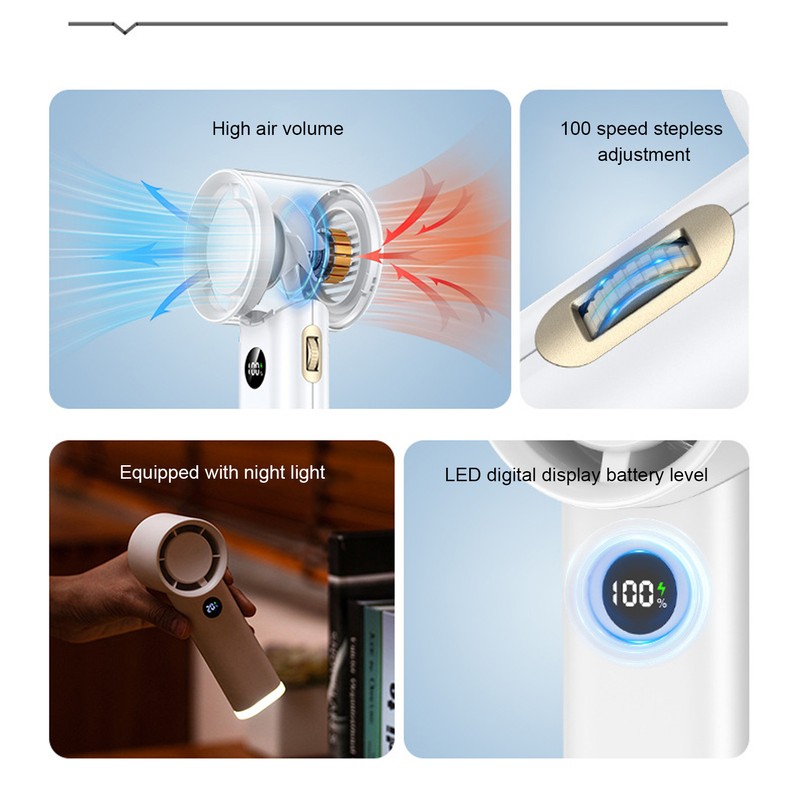 Handheld Fan LED Display Power Adjustable Portable Fan Night Light