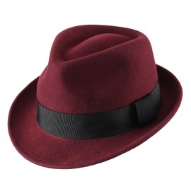 Decentron Men's Wool Felt Winter Hat Short Brim Fedora Hat Burgundy Large