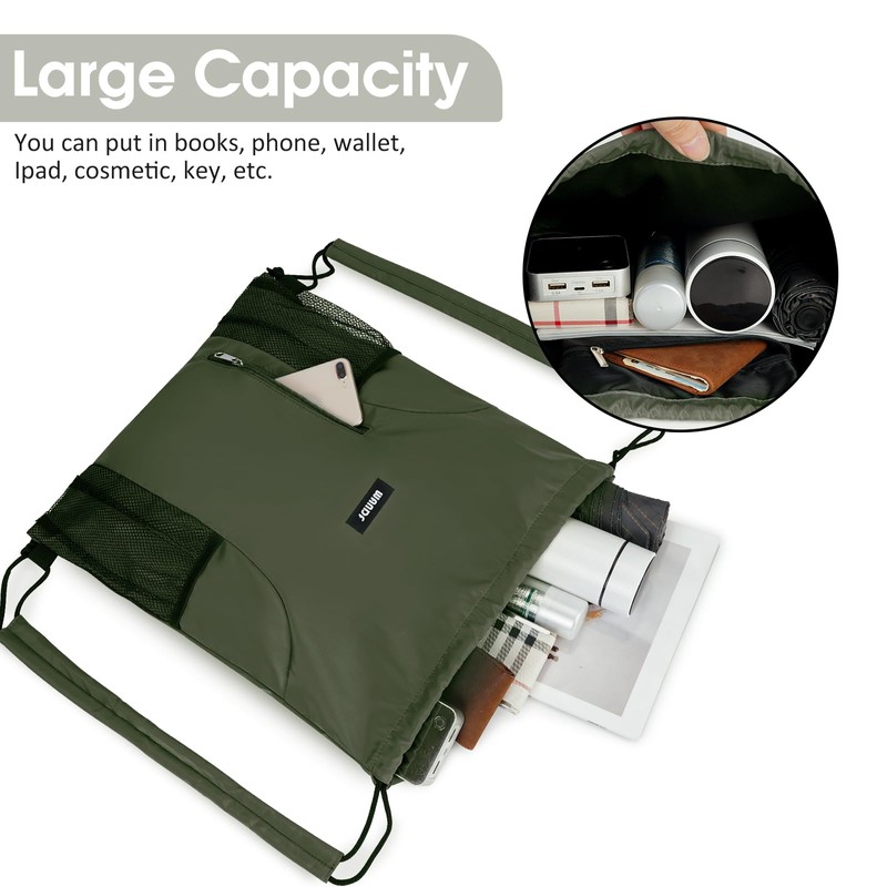 WANDF Drawstring Backpack with Shoulder Pad, Sports Gym Backpack with