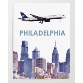 US Airways Boeing 757 over Philadelphia Art - 18" x 24" Poster