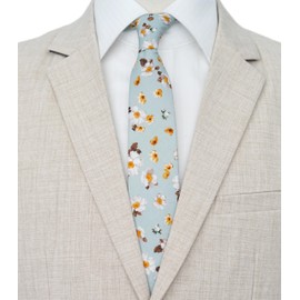 BELLUNO Floral Skinny Tie for Men, Slim Flower Ties for Wedding, Church, Party, Gift Box, Light Aqua