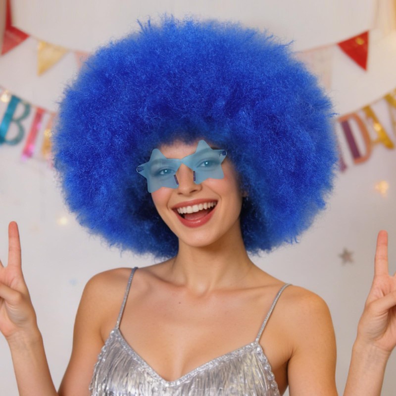 IMEYLE Fluffy Blue Curly Afro Wigs Dark Blue Wigs for