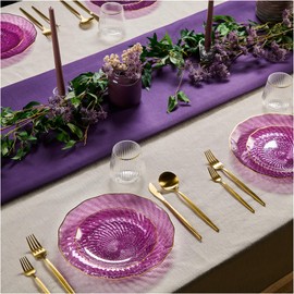 PLASTICPRO 60 Pack Plastic Plates Set of 30-10 inch Plates and 30-7 inch Plates, Elegant Clear Purple Spiral and Gold Rim Disposable Fancy Plates Premium Heavyweight