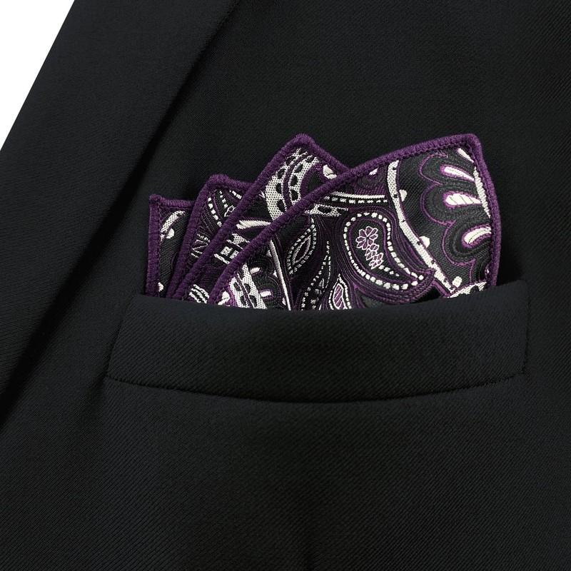 [S&W SHLAX&WING] Men's Dark Purple White Black Color Edge Paisley