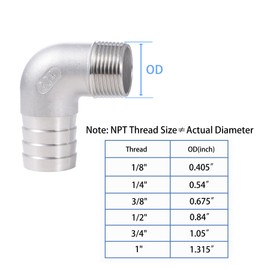 304 Stainless Steel 1" Hose Barb x 3/4" Male NPT 90 Degree Elbow for Air WaterFuel Home Brew Pipe Fitting Lead-Free 2 pcs