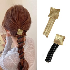Aninako Hair Rubber Set of 2 Hair Accessories, Includes Metal Fittings, Hair Elastic Coil Pony, Phone Cord Type, Adjustable, Popular, Hair Elastic Coil Up, Hair Elastic Arrangement, Korean Style,