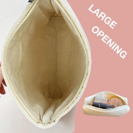 Makeup Bag Travel Large Toiletry Bag 3 Pack Portable Cosmetic Organizer Pouch with Small Brush Storage Case Zipper Waterproof for Women and Girls,Corduroy White
