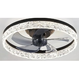 ZMISHIBO 19.7" Ceiling Fans with Lights, Low Profile Ceiling Fan and Remote, Flush Mount Ceiling Fans, Stepless Dimmable LED Light, Black Fixtures for Bedroom, Living Room