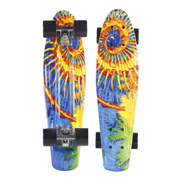 Plastic Retro Skateboard 22'' Cruiser for Kids Youth Beginners PU Wheels (Tye Dye)