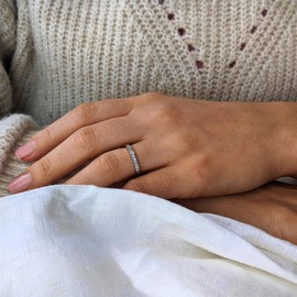 Silverly Half Eternity Rings for Women - 925 Sterling Silver Cubic Zirconia Ring in a Channel Setting - Classic CZ Engagement Bands for Her - Sparkly Stacking Wedding Band