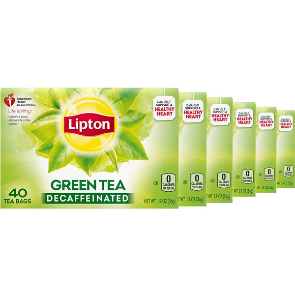 Lipton Decaffeinated Green Tea Bags, Hot or Iced, 40 Tea Bags (Pack of 6)