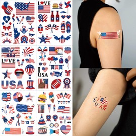 American Flag Tattoos Fourth of July Decoration Tattoos,80 Styles Red White and Blue Temporary Tattoo Stickers for Party Supplies,USA Flag,4th of July,Memorial Day,Independence Day,Labor Day Q719