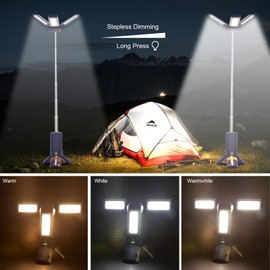 IODOO 10000mAh Rechargeable 4000LM Camping Light Telescopic Camping Lantern , 270° Rotating Aluminum , Remote Control, Warm/White/Nature, Dimmable for Outdoor Camping, IP45 Waterproof,Portable Bag