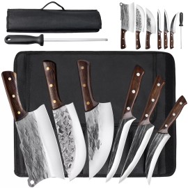 MDHAND Handmade HAND FORGED DAMASCUS STEEL CHEF KNIFE Set Kitchen Knives Set-7PCS
