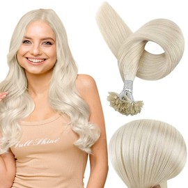 Full Shine U Tip Hair Extensions Keratin Human Hair 14 Inch Nail Tip Hair Extensions Color 1000 White Blonde Fusion Tip Remy Hair 50 Strands 40 Gram Pre Bonded Hair Extensions