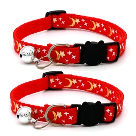 2 Pack Safety Cat Collars Quick Release with Bell & Reflective Cat Collars with Bells (Red)