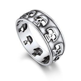 Bandmax Mens Womens Silver Skull Rings Skull Skeleton Band Ring Full Skull Circle Ring Fashion Punk Skull Biker Band Ring Size 13 Ring Gift for Husband Father Son Boyfriend