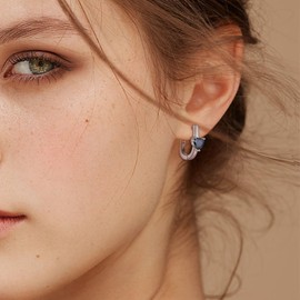 Raymard 925 Sterling Silver Hoop Earrings, Heart Cut Birthstone U Shaped Huggie Earrings, 18K White Gold Plated Jewelry for Women-Created Amethyst