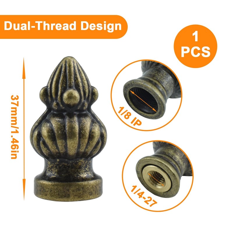 MARRTEUM Antique Brass Lamp Finial Cap Knob Retro Lamp Finial