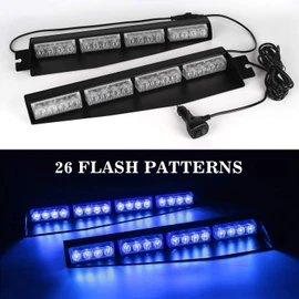ASPL 32LED Visor Lights 26 Flash Patterns Windshield Emergency Hazard Warning Strobe Beacon Split Mount Deck Dash Lamp With Extend Bracket (Blue)