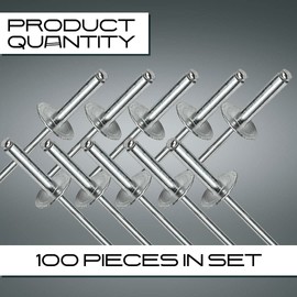 100PCS Large Flange Aluminum Pop Rivets 3/16" X 3/4" Big Head Steel Mandrel Dome Body Blind Clenches Set for Sheet Steel Duct Work Aluminum Boat Clenches Long Pop Rivets