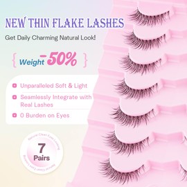 False Eyelashes 12MM Short Lashes Natural Look 0.03MM Thin Flake Flat Band Wispy Lashes C Curl Cat Eye Lashes Fake Eyelashes 7 Pair EVENTILL