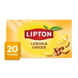 Lipton Lemon Ginger Tea Bags, caffeine free Tea, Refresh Fruit and Herbal Tea, Individually Wrapped, 20 Tea Bags
