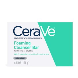 CeraVe Foaming Cleanser Bar, Soap-Free Body and Face Cleanser Bar for Oily Skin, Fragrance Free, 4.5 Ounce