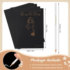 Fulmoon 50 Packs Guess The Dress Bridal Shower Games for Guests Include Wedding Shower Games Cards and Water Soluble Pencils Fun Wedding Decorations Party Supplies Games Ideas(Black)