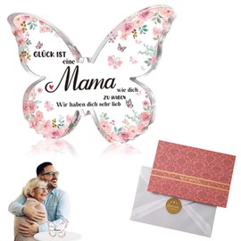 Besonderes Mutter-Tochter-Geschenk - Acryl Schmetterlingsmuttertag Tischdekoration & Weinrote Retro-Glückwunschkarte - Ideale Geschenke für Mama an Geburtstagen und Weihnachten