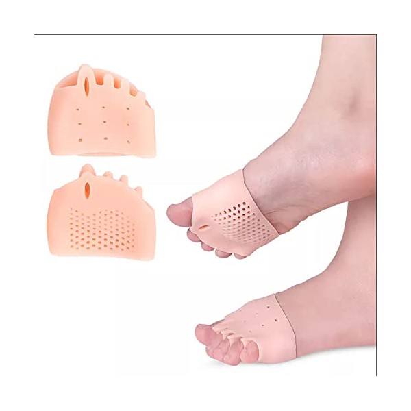 6 Pairs Beige Metatarsal Pads for Women Men Soft Gel Foot Pads Pain Relief Forefoot Pad Insoles Transparent Breathable Honeycomb Pattern
