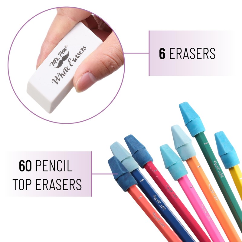 Mr. Pen- Pencil Erasers Set, 66 Pack, Colorful, Latex-Free, No