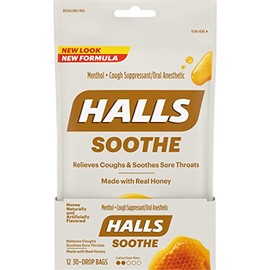 Halls HALLS Throat Soothing Honey Cough Drops, 12 Bags of 30 Drops (360 Total Drops)