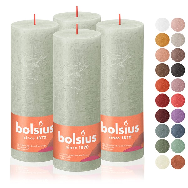 BOLSIUS 4 Pack Foggy Green Rustic Pillar Candles - 2.75