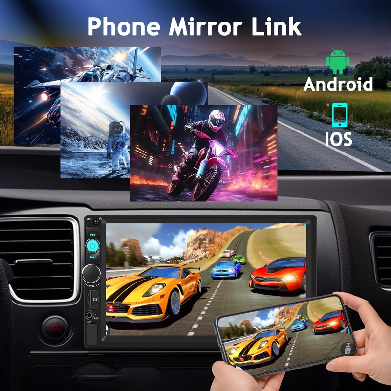 NHOPEEW 7 inch Double Din Car Stereo with Backup Camera,