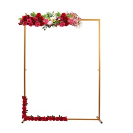 COFECO Wedding Arch Stand with Bases, 6.6 x 4.9 Feet Gold Wedding Arches, Easy Assembly Square Garden Arch Metal Abor for Weddings Quinceaneras Party Event Decoration