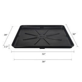 Heavy Durable Plastic Washing Machine Drain Pan Size 30X32 Including 1" Drain Fittings (Black)