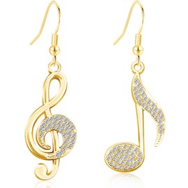 JIMARIN Sparkly Crystal 14K Gold Music Note Dangle Drop Earrings Dainty Bling Bling Rhinestone Silver Muscial Notes Piano Hook Earrings for Women (Gold)