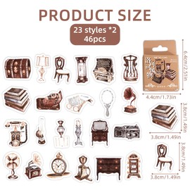 JHGCVX 46 Pcs Vintage Stickers, Retro Waterproof Stickers for Scrapbook, Laptop, Computers, Skateboards, Water Bottles and Gift