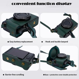 ZV1 Camera Case - Vintage PU Leather Camera Case for Sony ZV1 ZV-1 DSLR Camera Protective Leather Camera Case Bag with Camera Shoulder Strap (green)