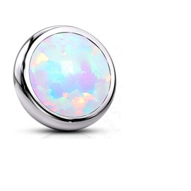 Amelia Fashion 14 Gauge Implant Grade Titanium Internally Threaded Tops Opal Flat Bezel Set for Dermal, Barbell, Labret and More (Opal White - 14GA (1.6mm) - Ball: 4mm)