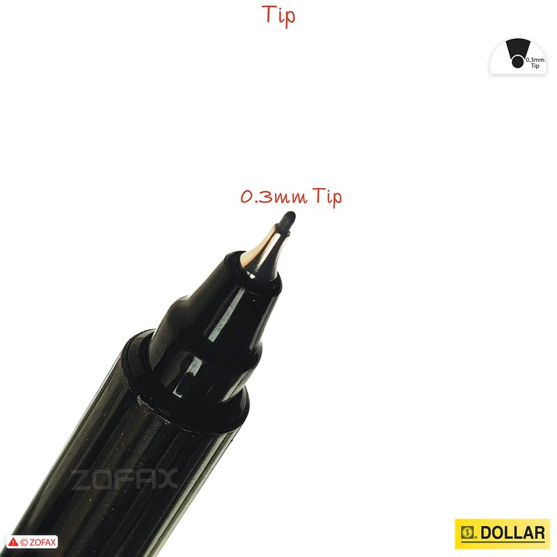 DOLLAR Fineliner Pens, BLACK, 0.3mm Ultra Fine Felt Tip, Pack