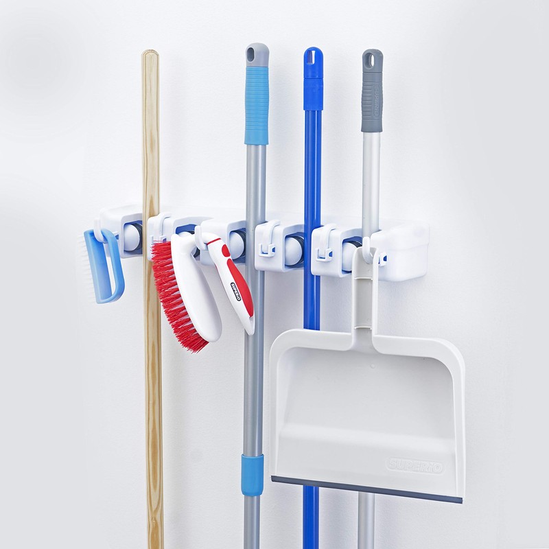 Superior 5 Slot Mop and Broom Organizer (White)