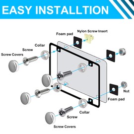 Dadop Anti Theft License Plate Screws, Universal License Plate Screw Caps, Rust Proof Stainless Steel Bolts Fasteners Kit, M6 (1/4") Tamper Proof Screws for Cars Front Rear Frame Holder (Chrome)