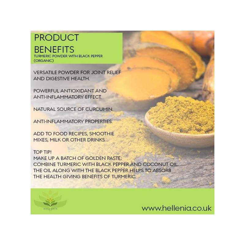 Hellenia Turmeric Powder with Black Pepper (Organic) - 250g -